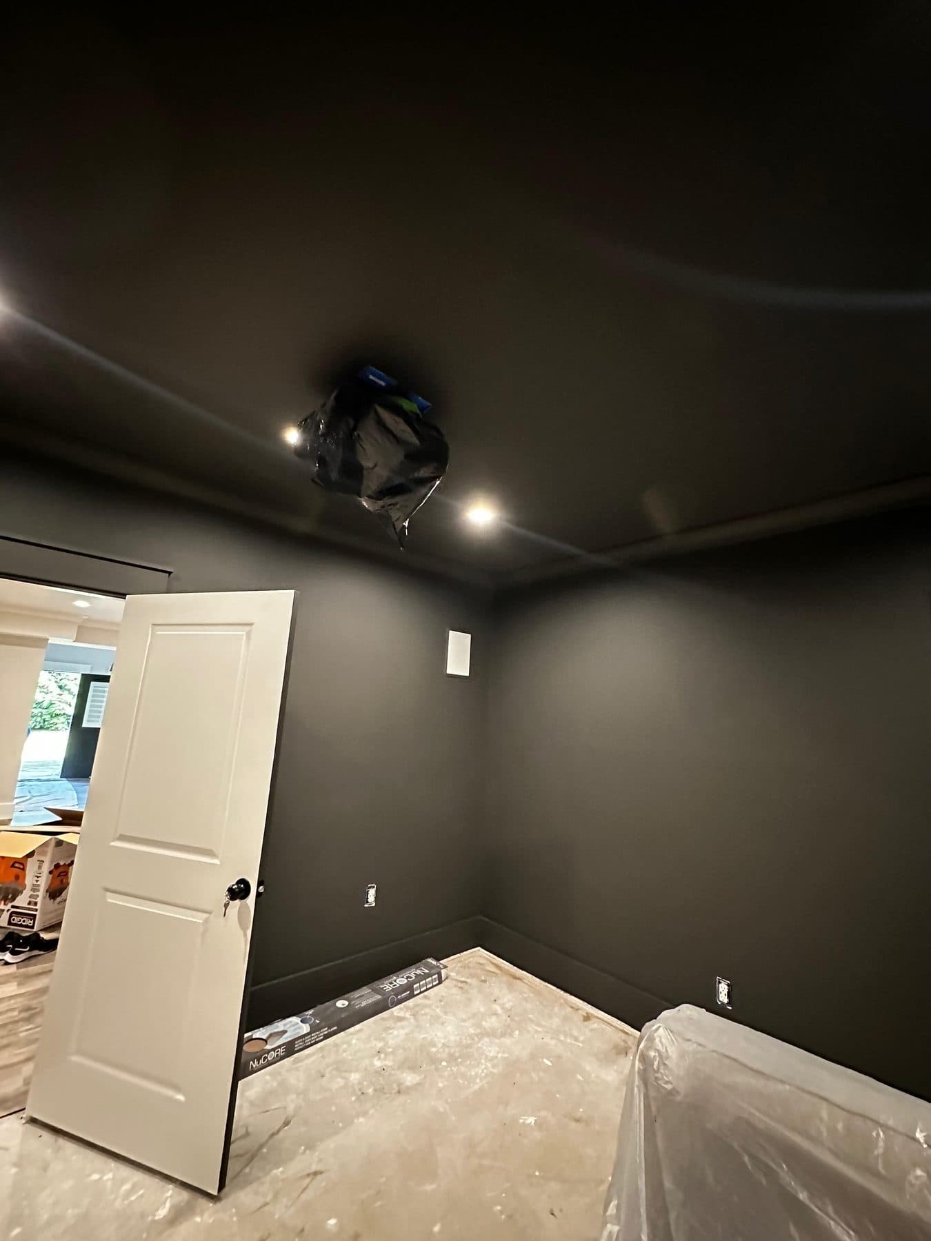 Freshly painted bedroom with floor protection down